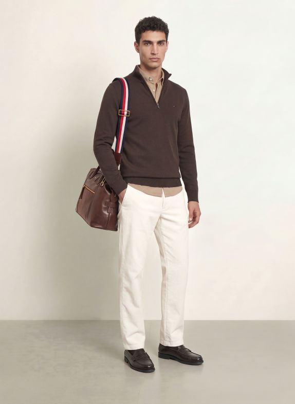 TOMMY HILFIGER Pull col zippé MARRON FONCÉ