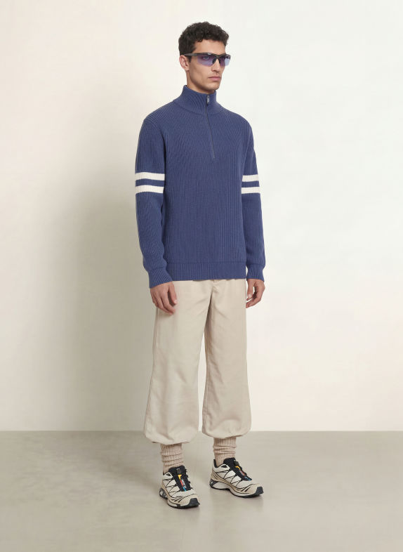 CANADA GOOSE MCKINNEY Half-zip sweater made of merino wool BLUE / CREAM