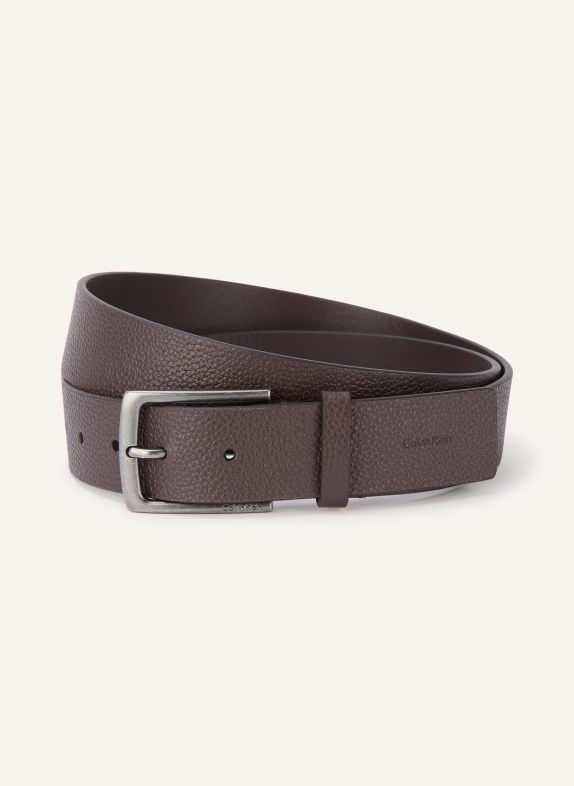 Calvin Klein Pasek skórzany CIEMNOBRĄZOWY / SREBRNY