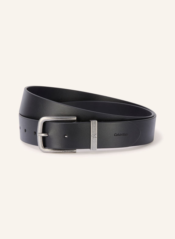 Calvin Klein Pasek skórzany CZARNY / SREBRNY