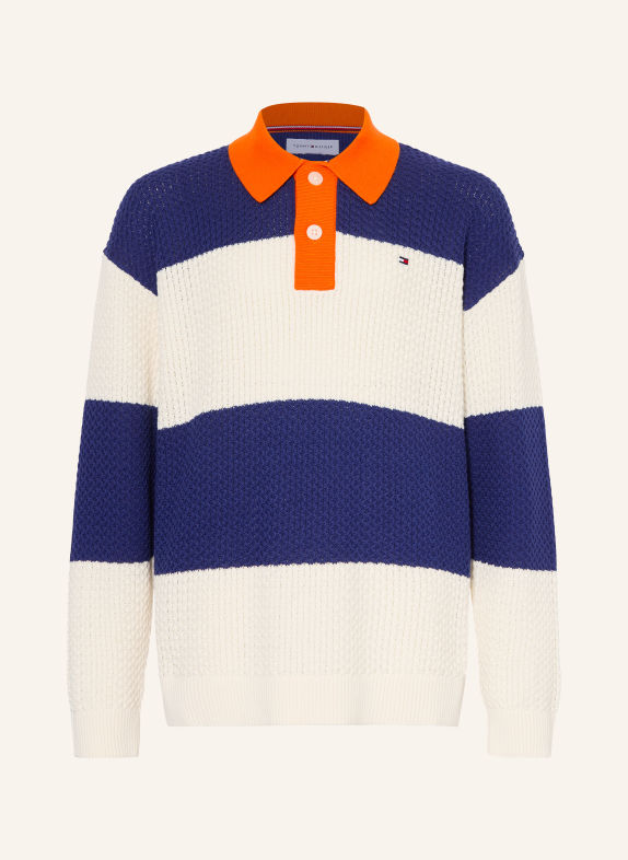 TOMMY HILFIGER Strick-Rugbyshirt DUNKELBLAU / ORANGE / WEISS