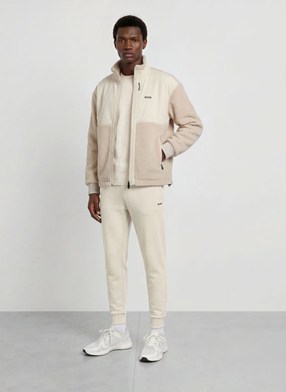 BOSS Fleecejacke SVEEDY im Materialmix BEIGE