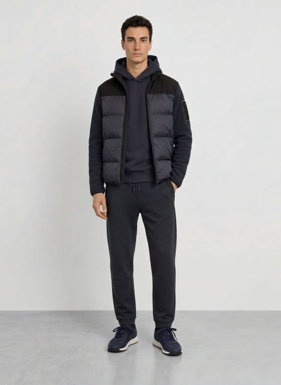 BOSS BLOCK Down jacket in a mix of materials DARK BLUE / BLACK