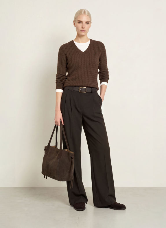 TOMMY HILFIGER Sweter CIEMNOBRĄZOWY