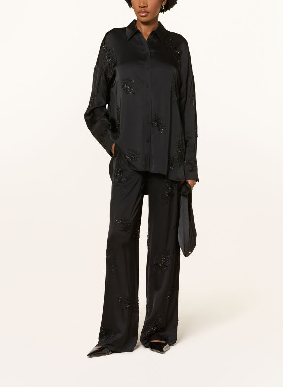 RIANI Marlenehose aus Satin mit Schmuckperlen SCHWARZ