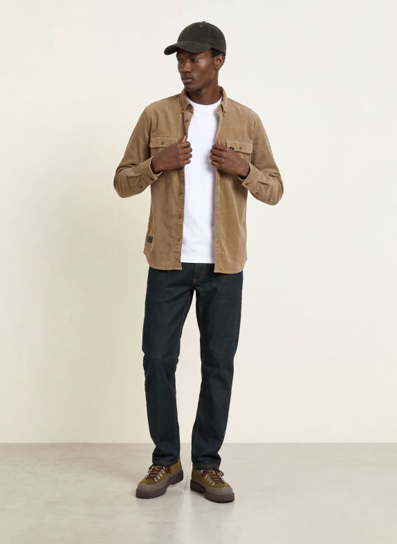 camel active Sametový Overshirt VELBLOUDÍ / ČERNÁ
