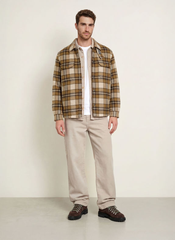 WOOLRICH Overshirt COGNAC / CREAM / DARK GRAY