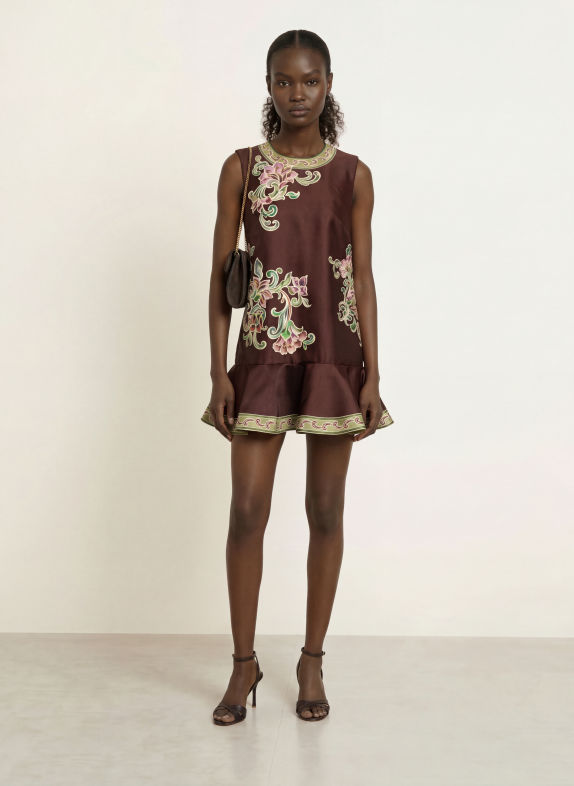 ALÉMAIS Cocktailjurk JOSIE MARRON FONCÉ / ORANJE / GROEN