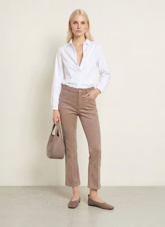 BRAX MAY 7/8-length trousers in a leather-look finish TAUPE