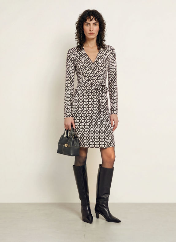 DIANE VON FURSTENBERG Wickelkleid NEW JEANNE aus Seide SCHWARZ / BRAUN / WEISS