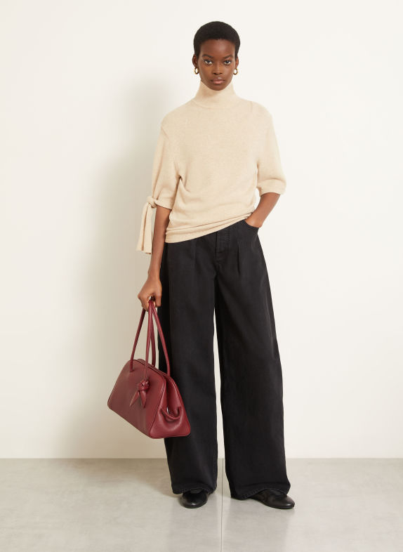 JACQUEMUS LA MAILLE FIOCCO Sweater with Merino Wool and 3/4-Length Sleeves CAMEL