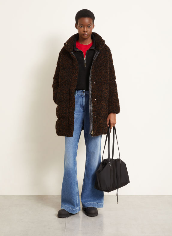MONCLER Doudoune légère en duvet bouclé NOIR / MARRON