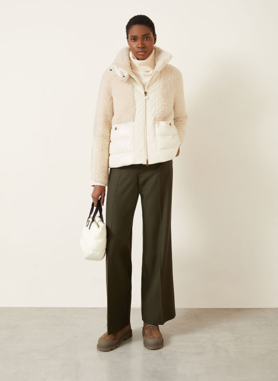 MONCLER Daunenjacke GLORIEUX im Materialmix mit Teddyfell CREME / BEIGE