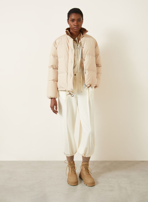 MONCLER VERONE Down Jacket with Leather BEIGE
