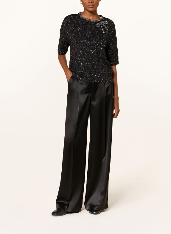 LUISA CERANO Knit shirt with sequins and rhinestones BLACK