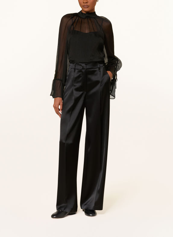 LUISA CERANO Pantalon palazzo en satin avec bandes de galon NOIR