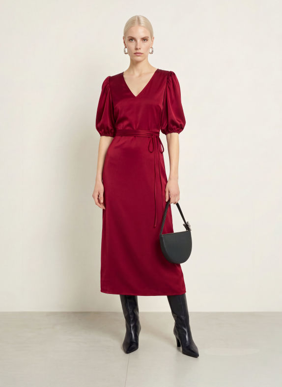 co'couture SAFIRACC Satin Wrap-Style Dress DARK RED