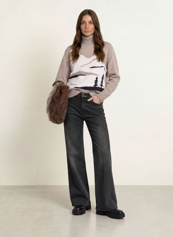FTC CASHMERE Cashmere turtleneck sweater TAUPE / ECRU / BLACK