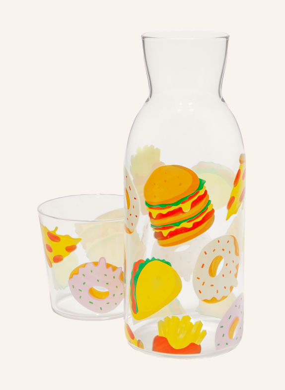 DOIY 2-piece FAST FOOD set: Carafe and drinking glass WHITE / RED / YELLOW