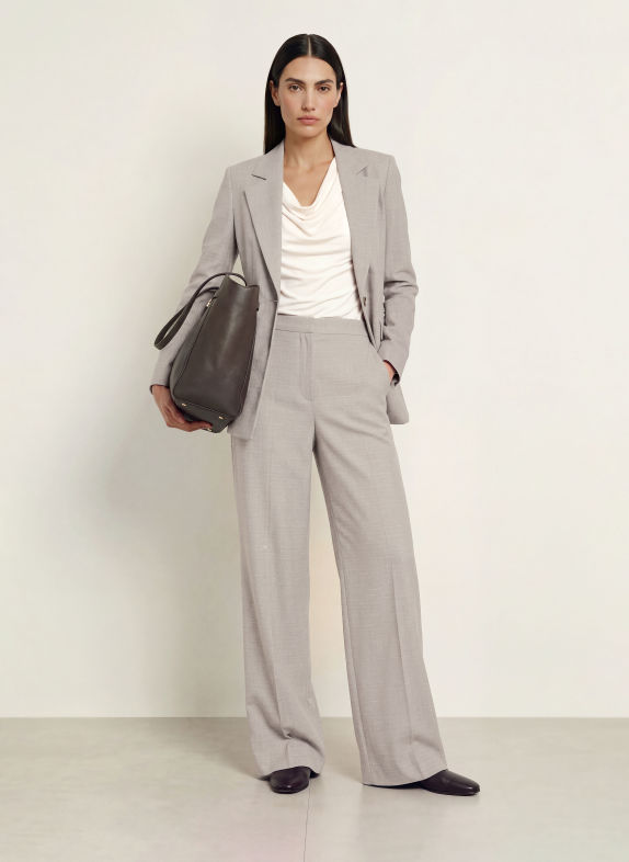 BOSS Marlene-bukser TIANARA BEIGE / GRÅ