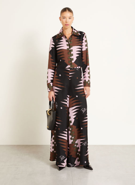 PUCCI Zijden overhemdblouse ZWART / BRUIN / ROZE
