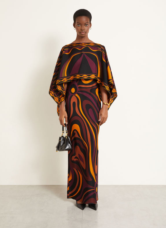 PUCCI Robe 2 en 1 en soie NOIR / ROUGE FONCÉ / ORANGE