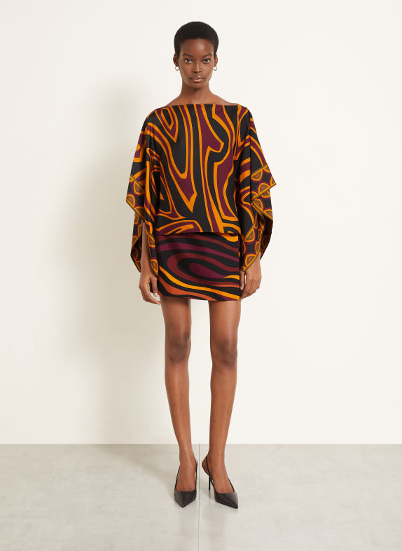 PUCCI Zijden blouseshirt ZWART / DONKERROOD / ORANJE