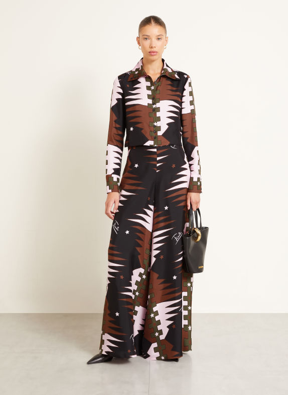 PUCCI Silk wide-leg trousers BLACK / BROWN / LIGHT PINK