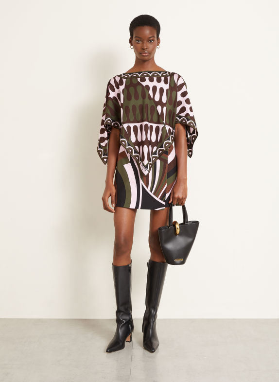 PUCCI Jupe en soie à effet cache-cœur NOIR / ROSE CLAIR / GROEN