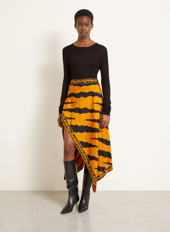 PUCCI Jupe en soie à effet cache-cœur ORANGE FONCÉ / NOIR