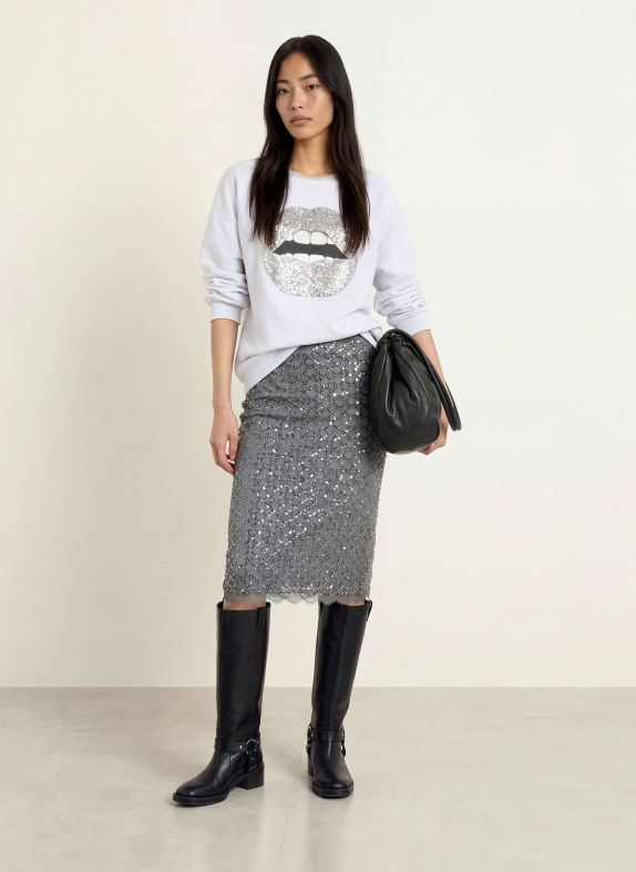 miss goodlife Sweatshirt mit Pailletten und Glitzergarn HELLGRAU / SILBER / SCHWARZ