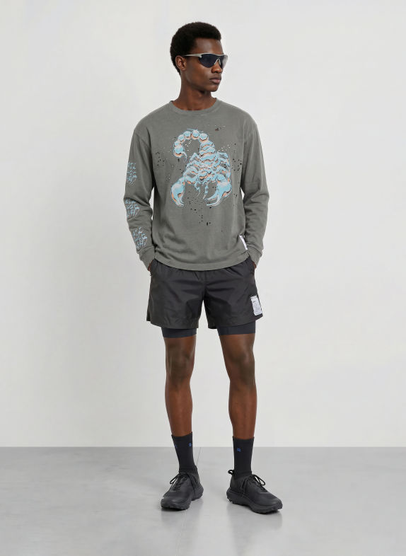SATISFY MOTHTECH Long-sleeve shirt GRAY / LIGHT ORANGE / LIGHT BLUE
