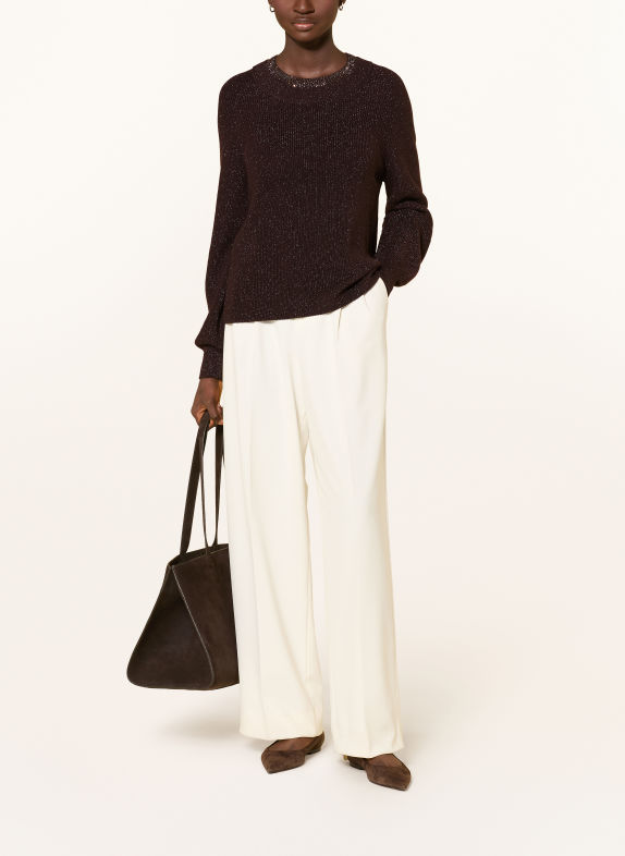 monari Sweater with glitter yarn and rhinestones DARK BROWN