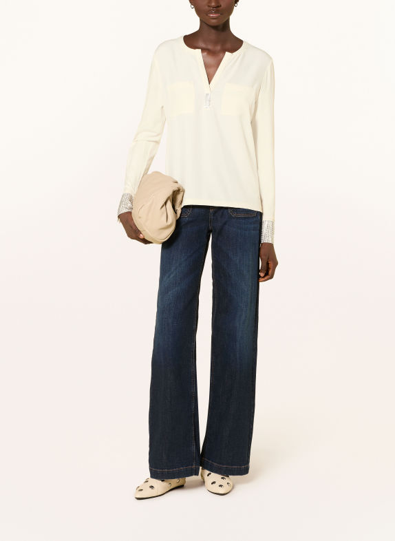 monari Shirt blouse in a mix of fabrics with rhinestones ECRU