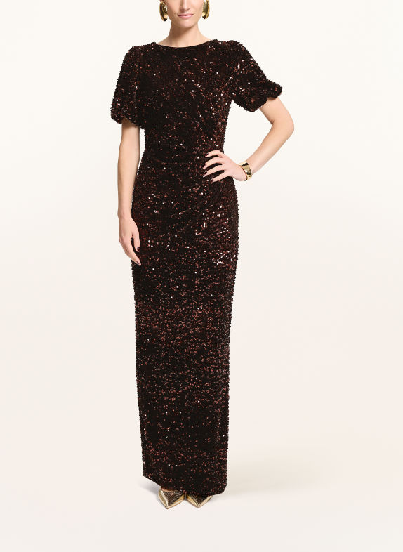 SWING Velvet evening dress with sequins DARK BROWN