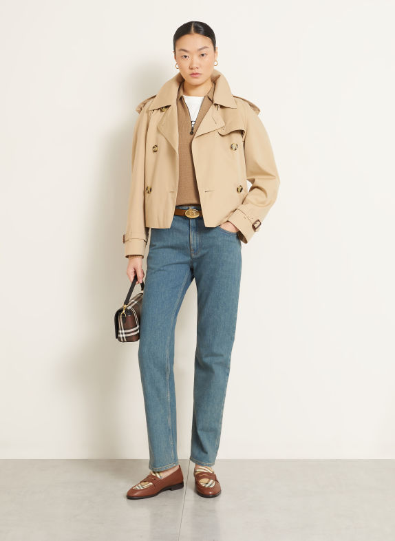 BURBERRY Koszulka polo z dzianiny z kaszmiru CAMELOWY