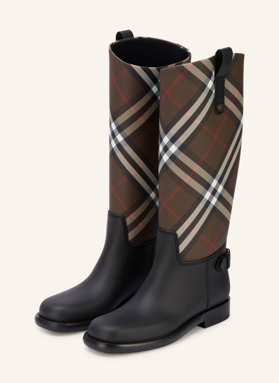 BURBERRY CAVALIER Rain boots DARK BROWN / RED / BLACK