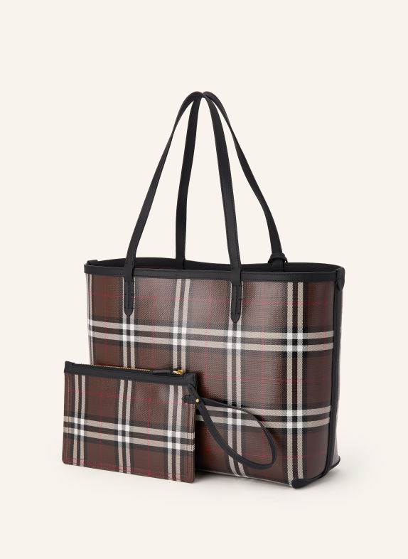BURBERRY Shopper SMALL mit Pouch DUNKELBRAUN / BEIGE / ROT
