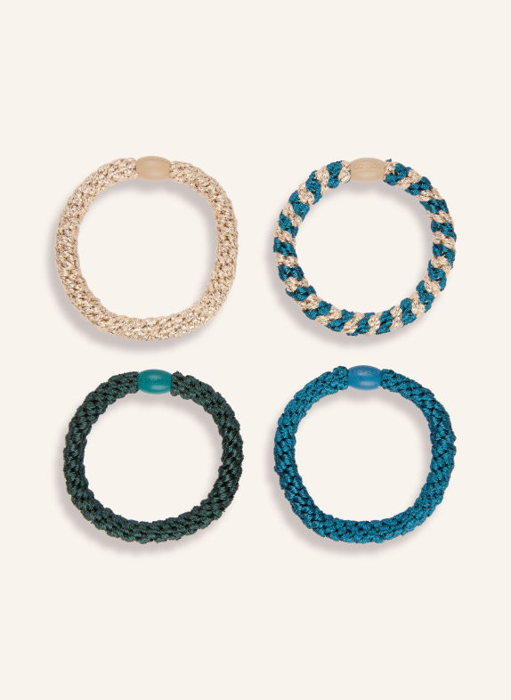 KKNEKKI Lot de 4 élastiques à cheveux BLEU PÉTROLE / OR