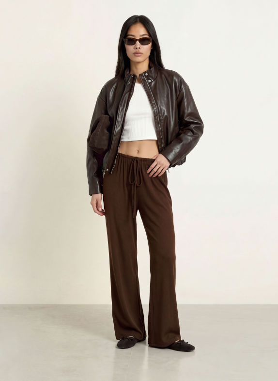 NINETY-9 EASE Jersey Wide-leg trousers DARK BROWN