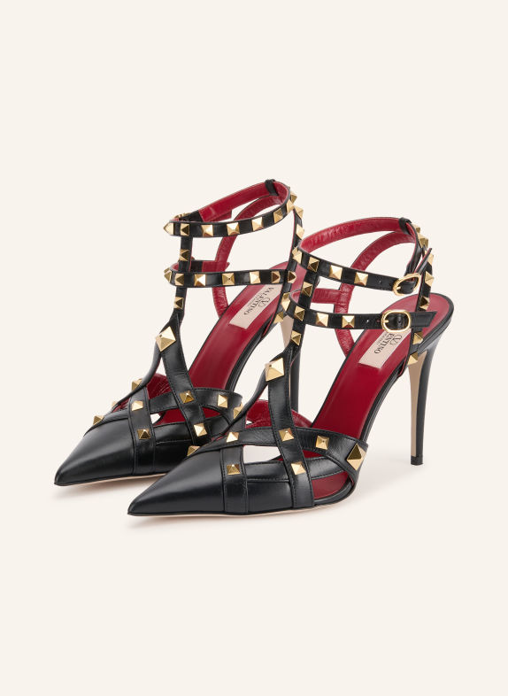 VALENTINO GARAVANI Slingbacks STUDDY avec rivets NOIR / ROUGE FONCÉ / NOIR