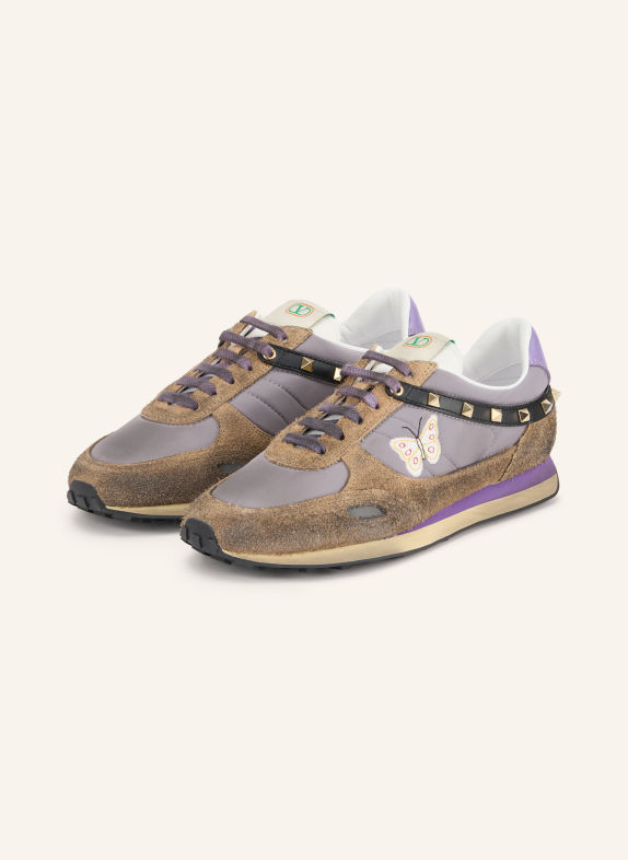 VALENTINO GARAVANI Sneakersy STUD UP s cvočky FIALOVÁ / HNĚDÁ / ČERNÁ