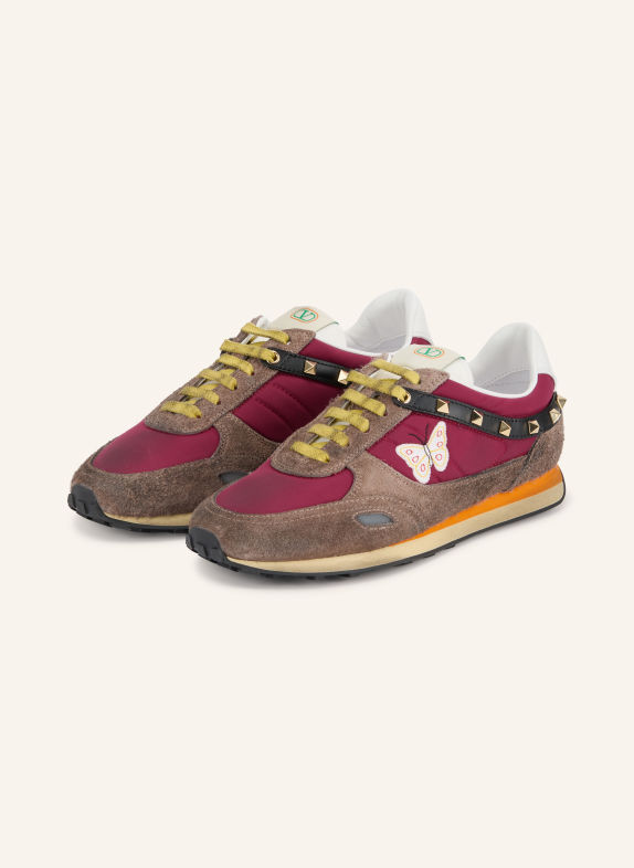 VALENTINO GARAVANI Sneakersy STUD UP s cvočky FUCHSIOVÁ / HNĚDÁ / ČERNÁ