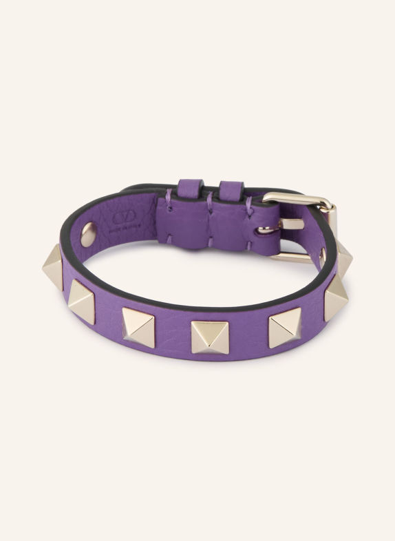 VALENTINO GARAVANI ROCKSTUD Leather Bracelet with Studs PURPLE / GOLD