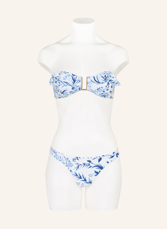 MELISSA ODABASH JARDIN Bandeau bikini top with Ruffles WHITE / LIGHT BLUE / DARK BLUE