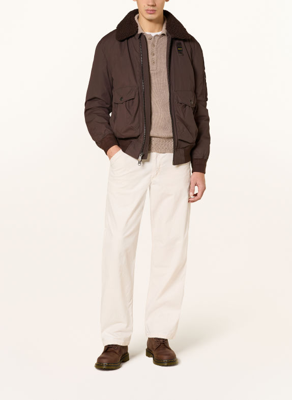 Blauer Jacke GLEASON mit abnehmbarem Teddyfell-Kragen DUNKELBRAUN