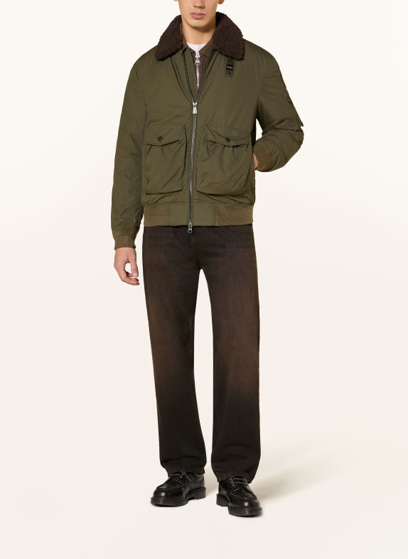 Blauer Jacke GLEASON mit abnehmbarem Teddyfell-Kragen KHAKI / DUNKELBRAUN