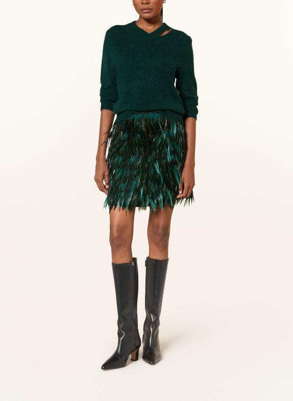 DOROTHEE SCHUMACHER FLUFFY STATEMENTS Sweater with Cashmere and 3/4-Sleeve DARK GREEN