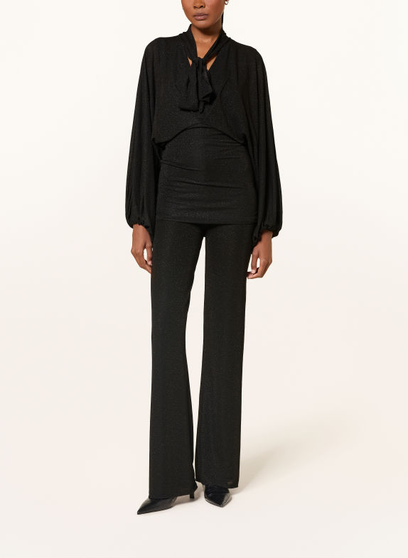 DOROTHEE SCHUMACHER SOFT SHIMMER Tie-neck blouse with Glitter Yarn BLACK