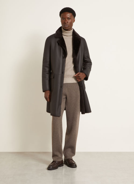 manzoni 24 Reversible leather coat DARK BROWN
